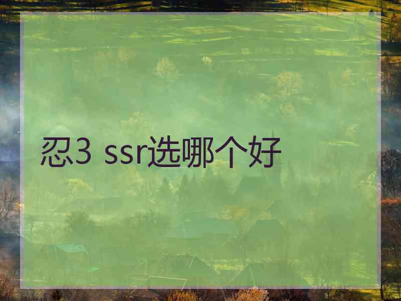 忍3 ssr选哪个好