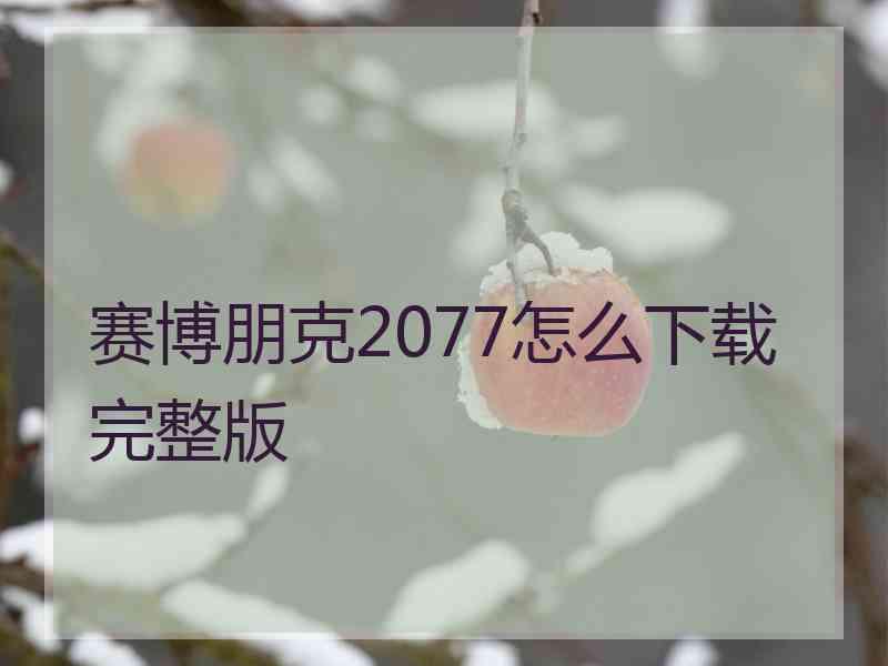 赛博朋克2077怎么下载完整版