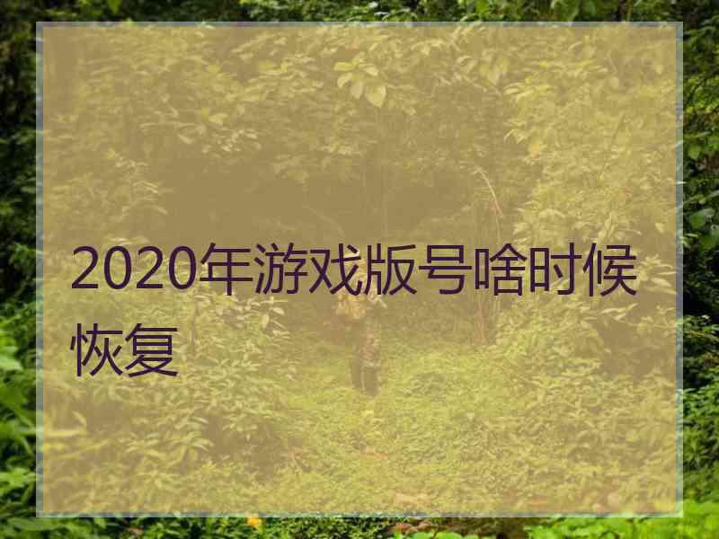 2020年游戏版号啥时候恢复