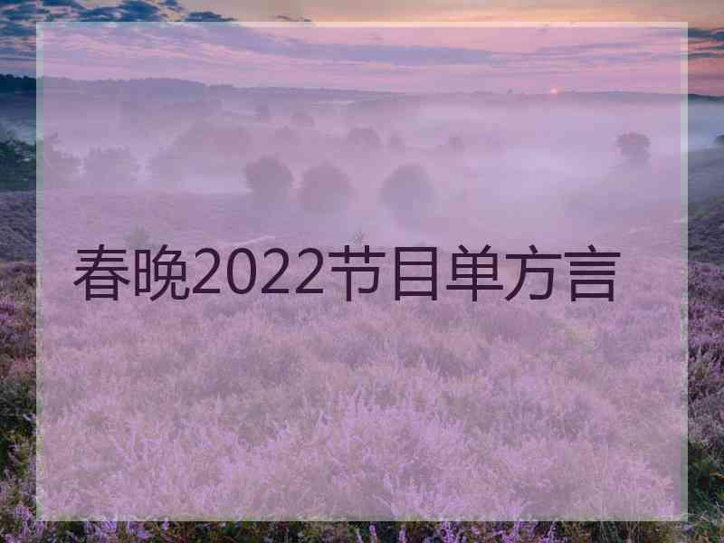 春晚2022节目单方言