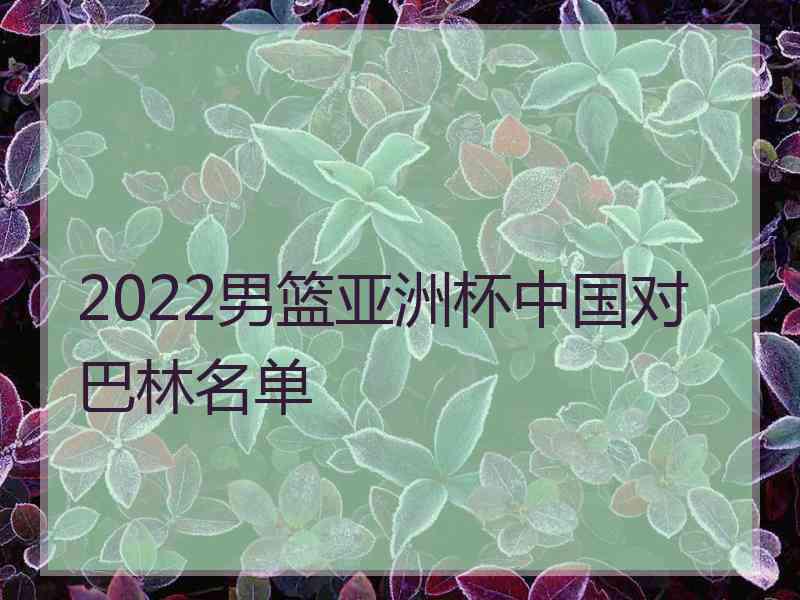 2022男篮亚洲杯中国对巴林名单