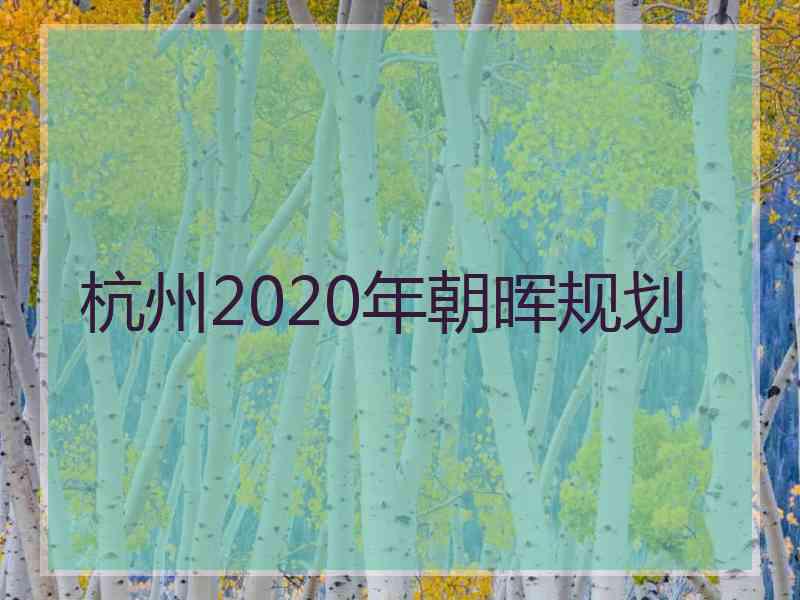 杭州2020年朝晖规划