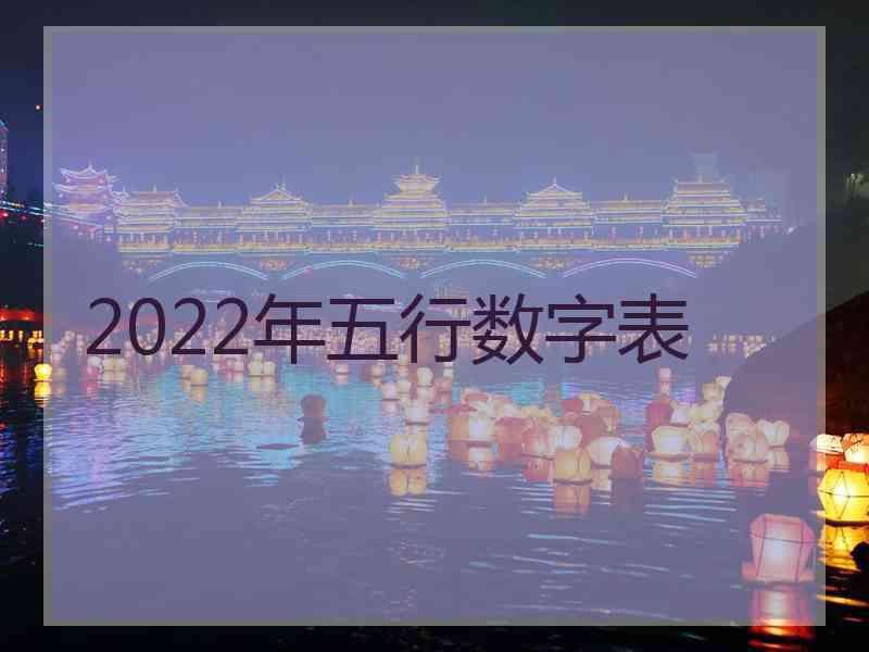 2022年五行数字表