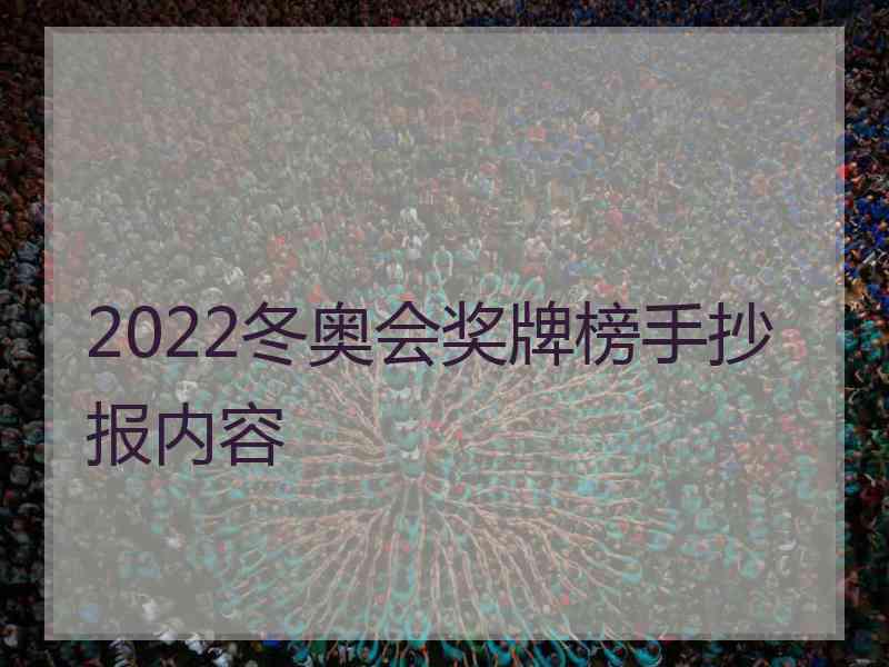 2022冬奥会奖牌榜手抄报内容