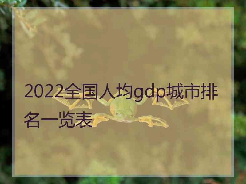 2022全国人均gdp城市排名一览表