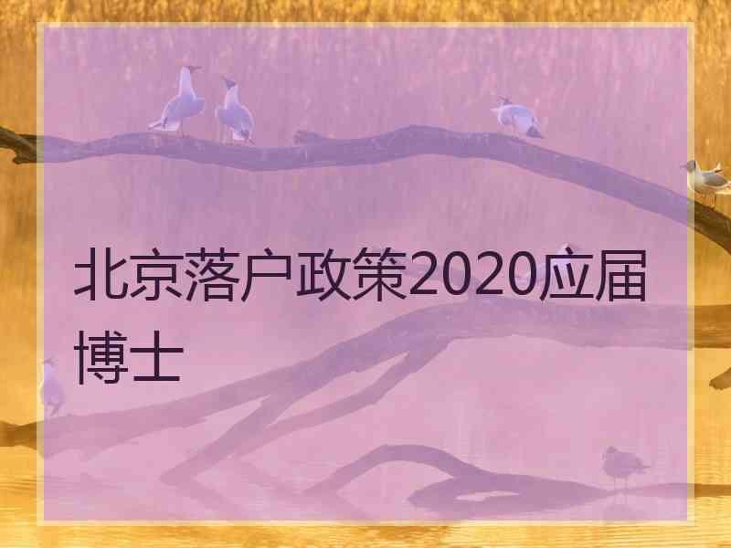 北京落户政策2020应届博士