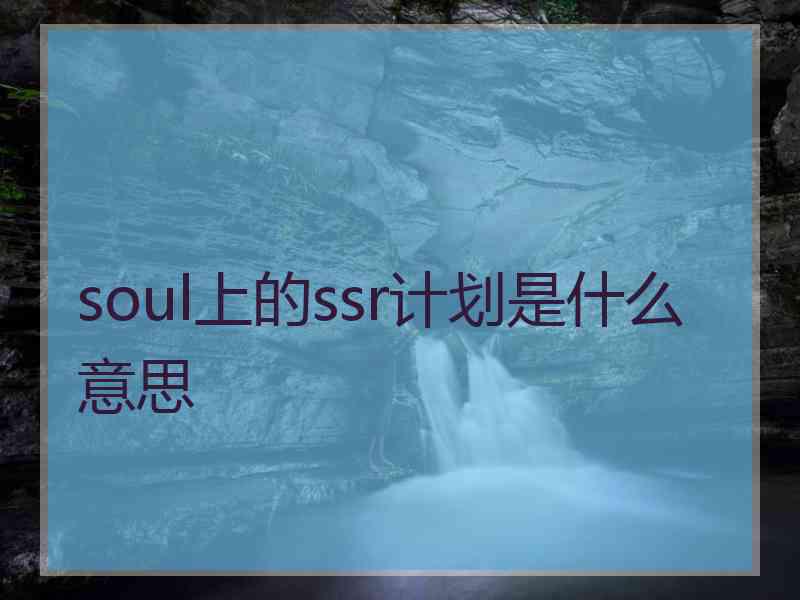 soul上的ssr计划是什么意思