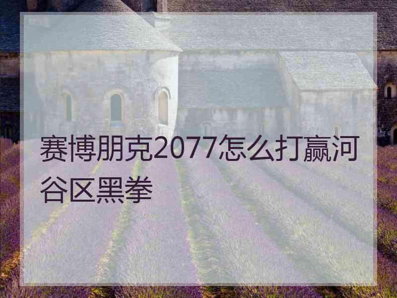 赛博朋克2077怎么打赢河谷区黑拳