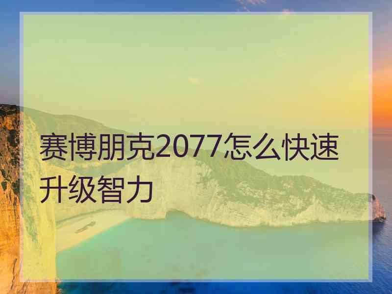 赛博朋克2077怎么快速升级智力